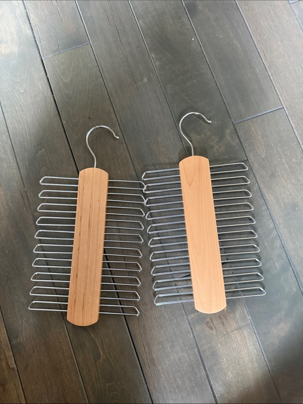 Wood and Metal Multi-Tier Belt Hanger - Natural Wood